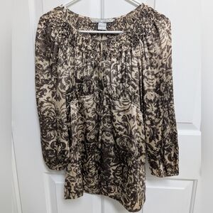 Silk Fairycore Flowy Peasant Brown Blouse Renaissance Romantic Medium